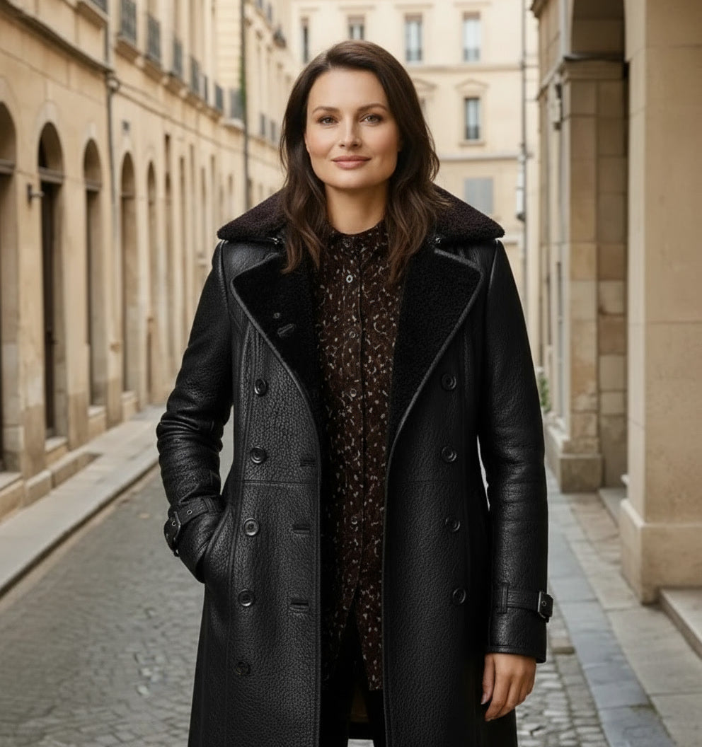 Oliwia | Elegancki Skórzany Płaszcz