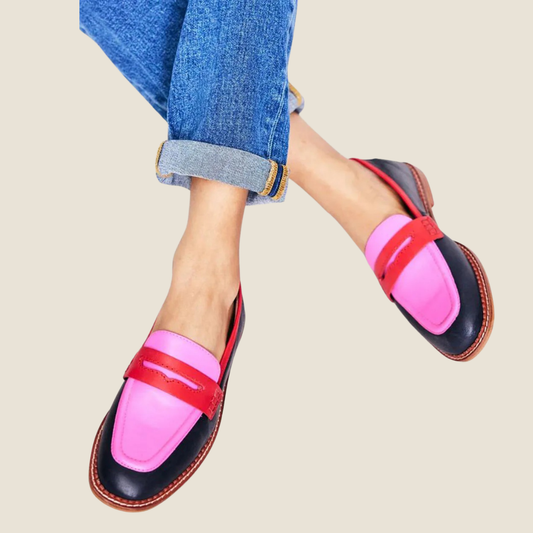 Zofia | Czarne mokasyny z kolorowym akcentem