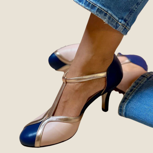 Zofia | Kolorowe i wygodne szpilki T-strap z okrągłym noskiem