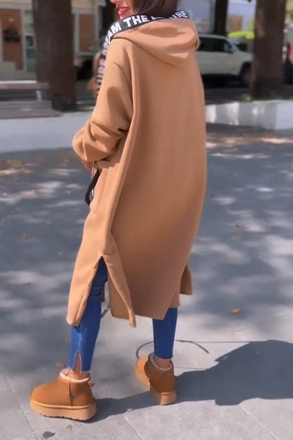 Hanna | Damski długi płaszcz z kapturem