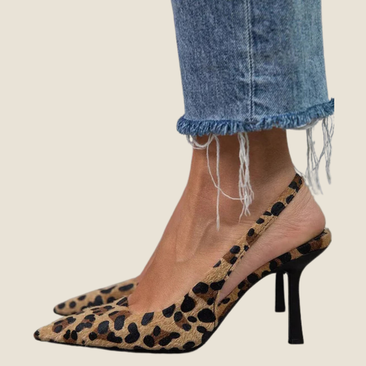 Zofia | Zamszowe czółenka w kolorze khaki z printem w panterkę