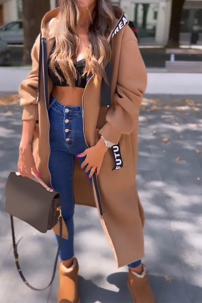 Hanna | Damski długi płaszcz z kapturem