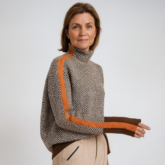 Alicja | Bluza z wysokim kołnierzem i kontrastowymi paskami