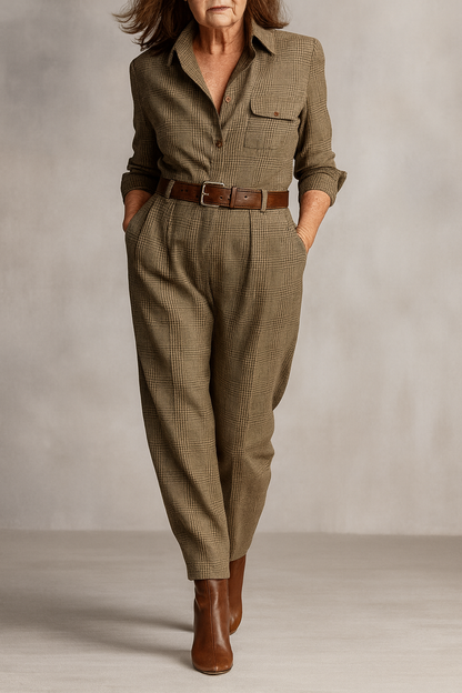 Tamara | Elegancki kombinezon z tkaniny tweed w kratę