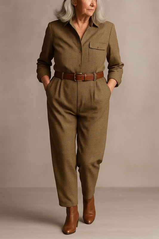 Tamara | Elegancki kombinezon z tkaniny tweed w kratę