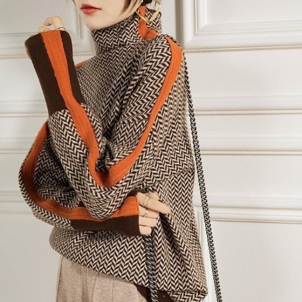 Alicja | Bluza z wysokim kołnierzem i kontrastowymi paskami