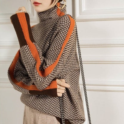 Alicja | Bluza z wysokim kołnierzem i kontrastowymi paskami